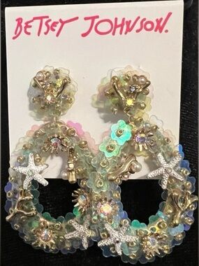BETSEY JOHNSON Mermaid Jewels Sea Life Starfish Coral & Sequin Earrings NEW NWT